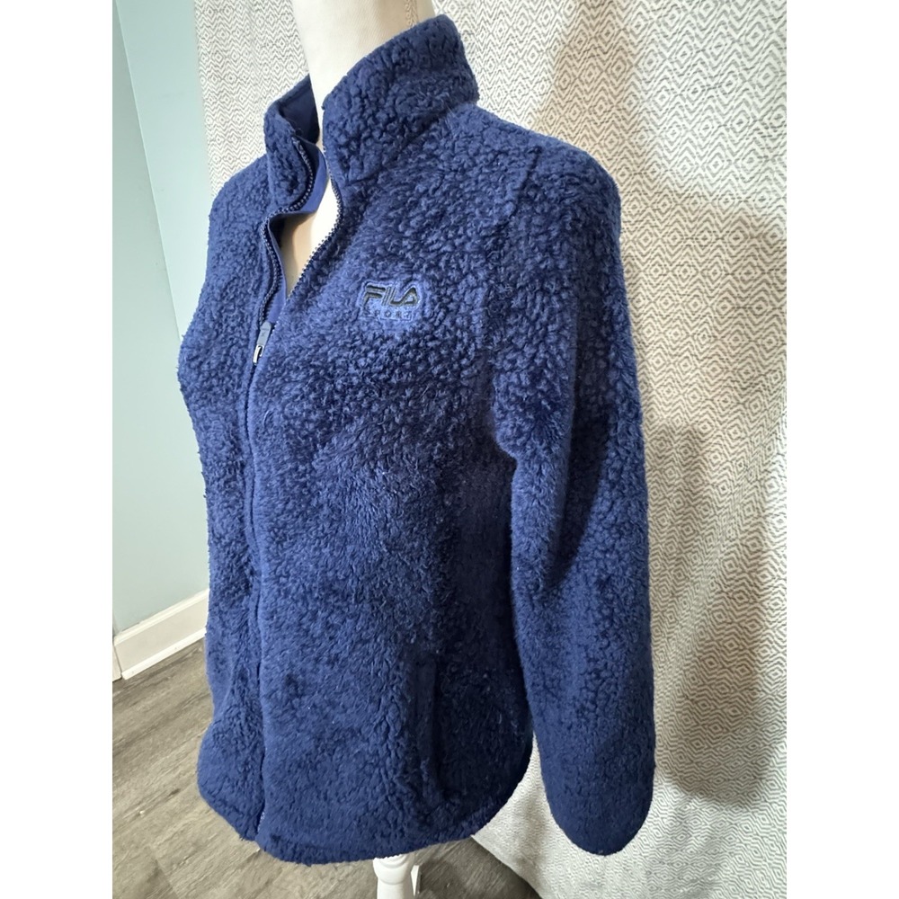 FILA Sports Blue Fleece Super Fluffy Zip Up Jacket Soft Comfy Large - Picture 3 of 9